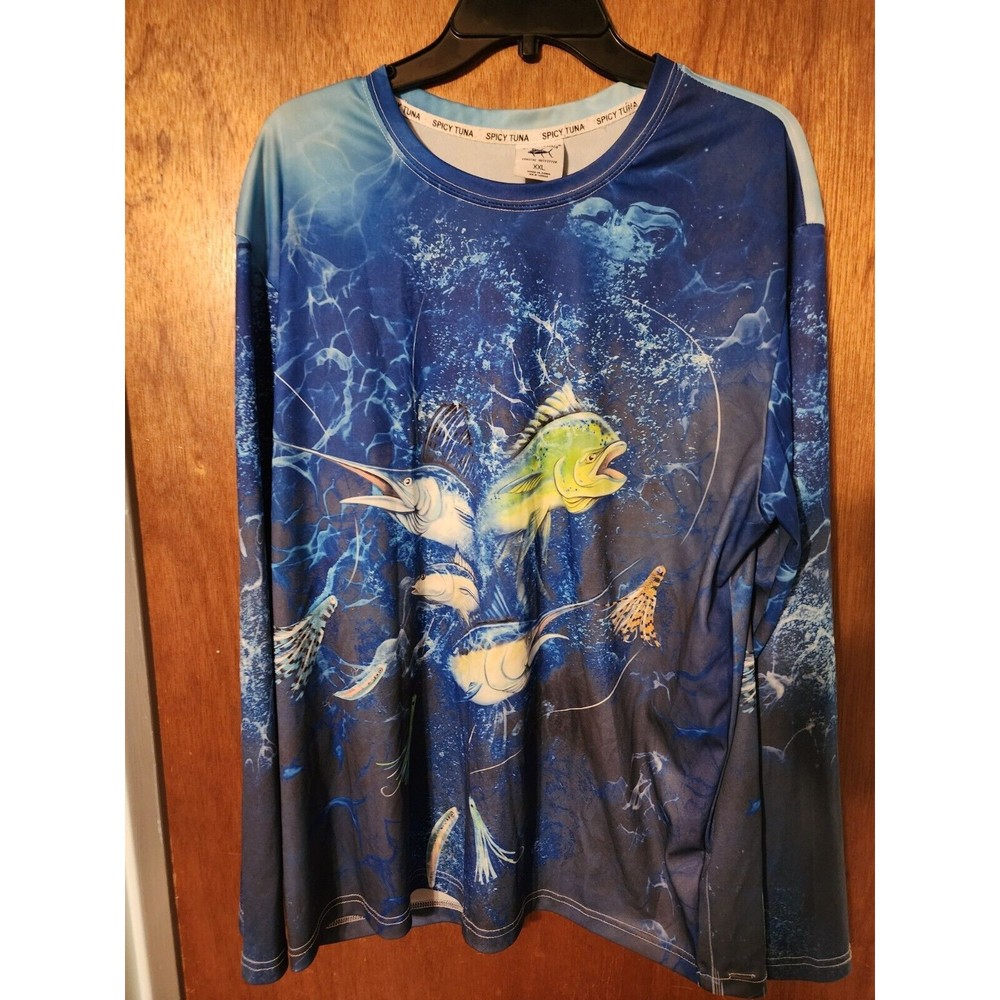 Spicy Tuna Shirt Mens UPF 40 Activewear Fishing Shark Long Sleeve XXL 2XL